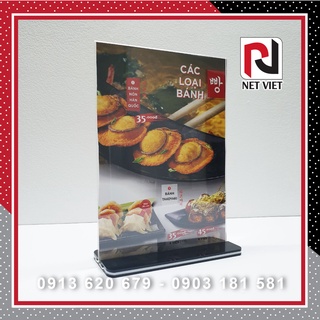 Menu mica a4, menu để bàn a5, a6 đế lùa 02 mặt, mica đài loan