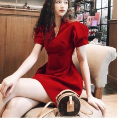 ঔৣ Váy Công Sở Nữ Cho Mùa Lễ Hội - Đầm Nữ Nhung Cổ V Tay Bồng Thiết Kế Cao Cấp (Có ảnh thật) ঔৣ