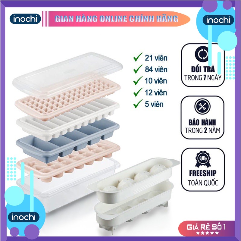Khay làm đá -có kèm hộp đựng và nắp khử mùi, tủ lạnh đủ loại viên tròn kari inochi