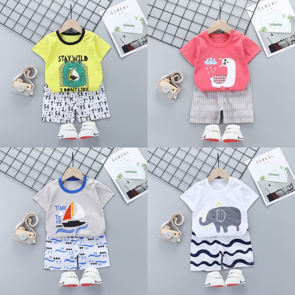 Bộ đồ Cotton ngắn tay trẻ em, siêu thông thoáng thâm hút mồ hôi (cho bé từ 7 đến 30kg)