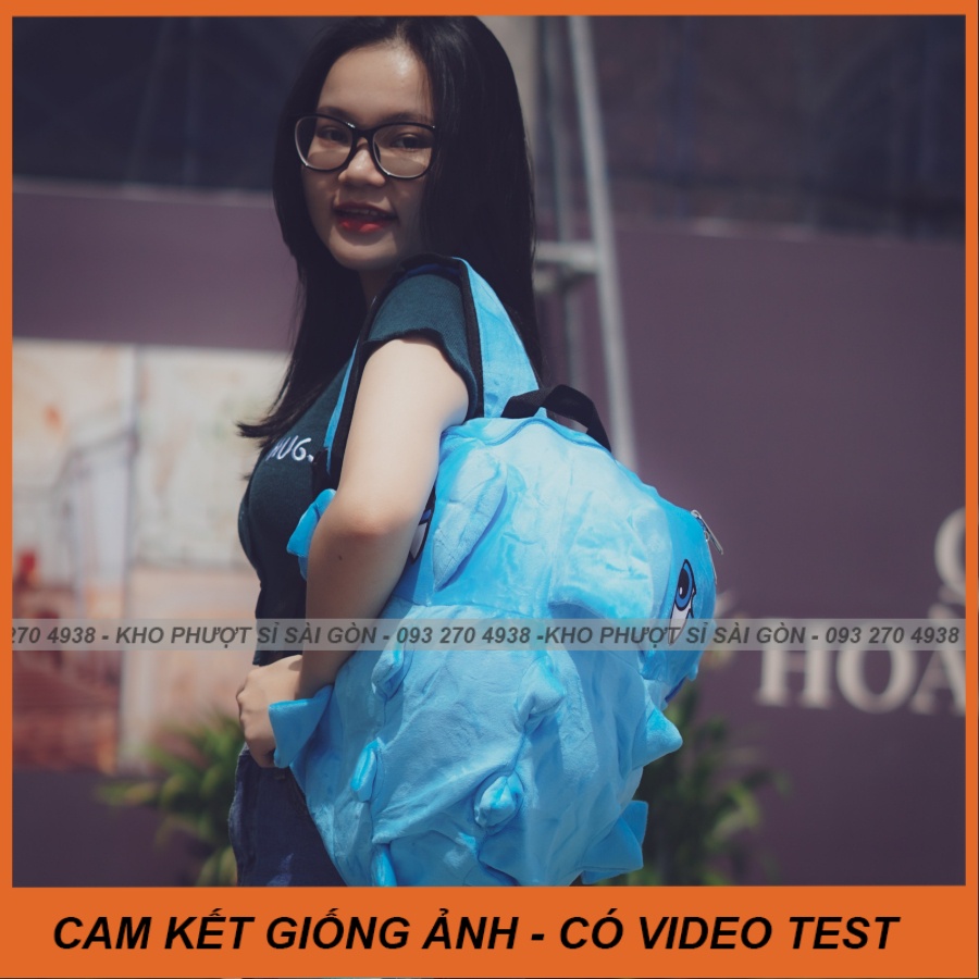 Giá sỉ balo khủng long vải nhung mịn màu xanh dương đi phượt - Balo tắc kè đi phượt