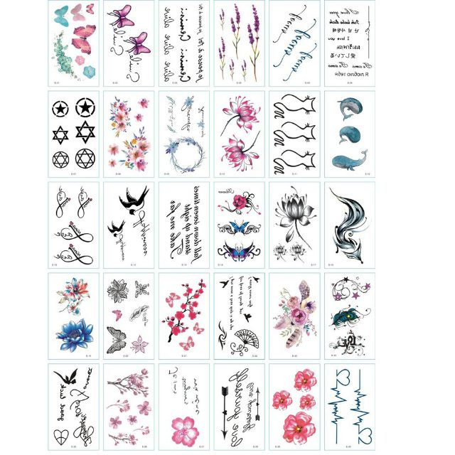 E1 Hình xăm nước hình xăm dán tatoo mini stickers Hoa chữ phong cách Hàn Quốc đẹp dễ thương cute cá tính