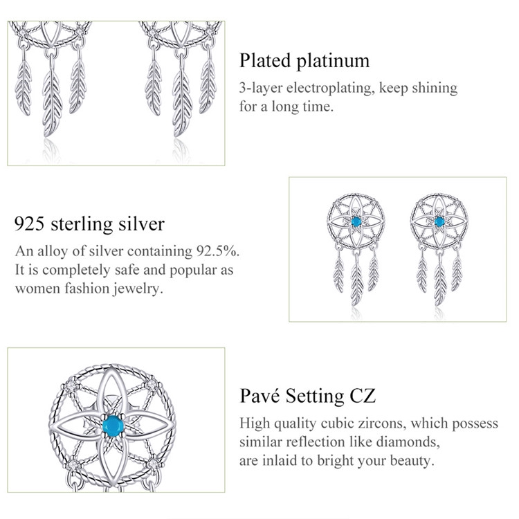 Khuyên Tai Bamoer BSE339 Từ Bạc 925 Hình Dreamcatcher