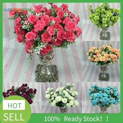 1 Bouquet 5 Branches 15 Heads Artificial Rose Wedding Home Decor Faux Silk Flower