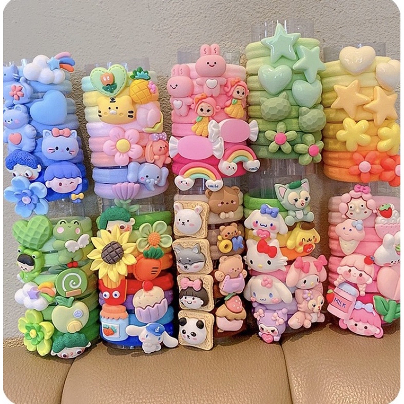 Set 8 chun buộc tóc gắn charm cho bé gái