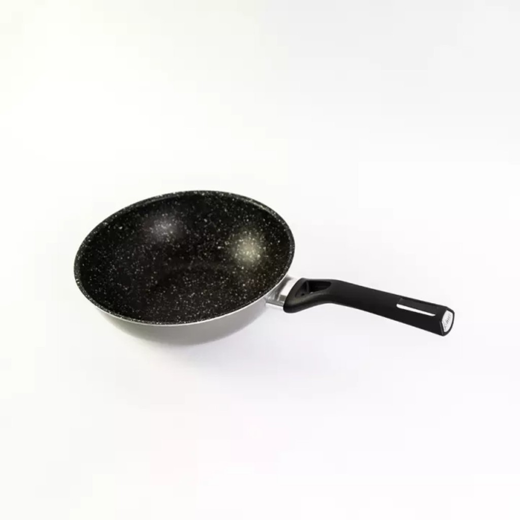 Chảo sâu  hợp kim nhôm chống dính, vân đá cao cấp ,đáy từ Kims Cook (màu xám,hồng).Size 24,26,28cm.Tặng 5 muỗng inox