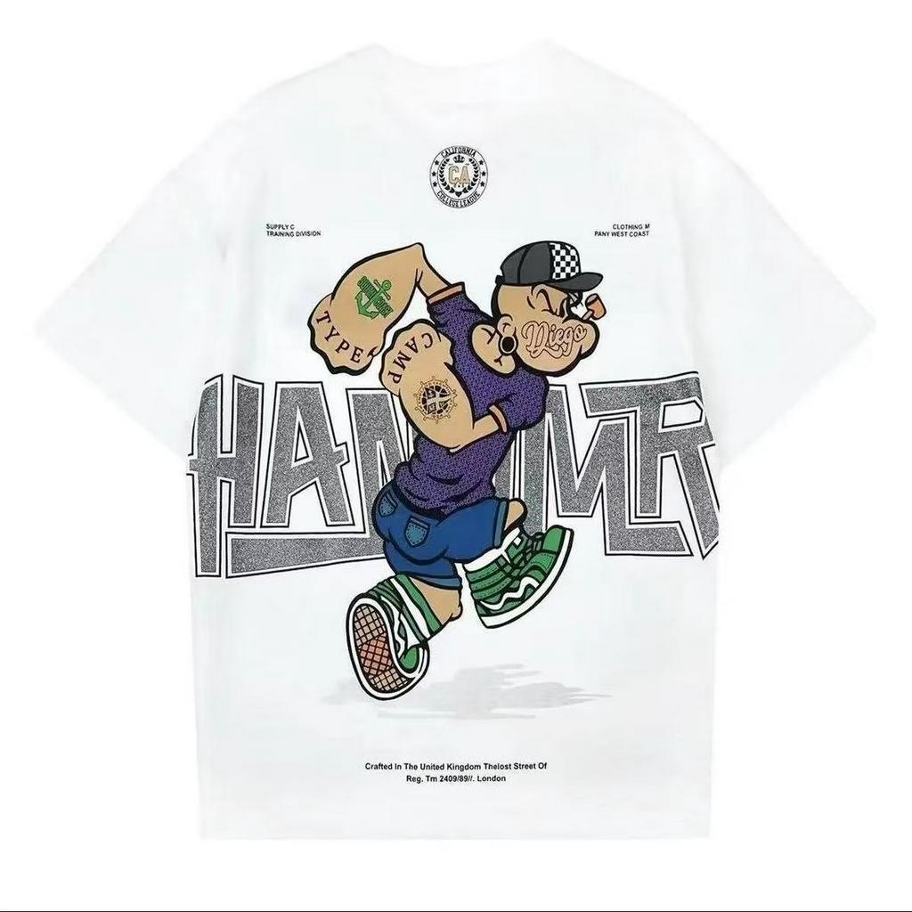 Áo Thun Cotton Ngắn Tay Cổ Tròn In Hoạt Hình 3 Màu Thời Trang Mùa Hè Trẻ Trung Dành Cho Nam M-5XL