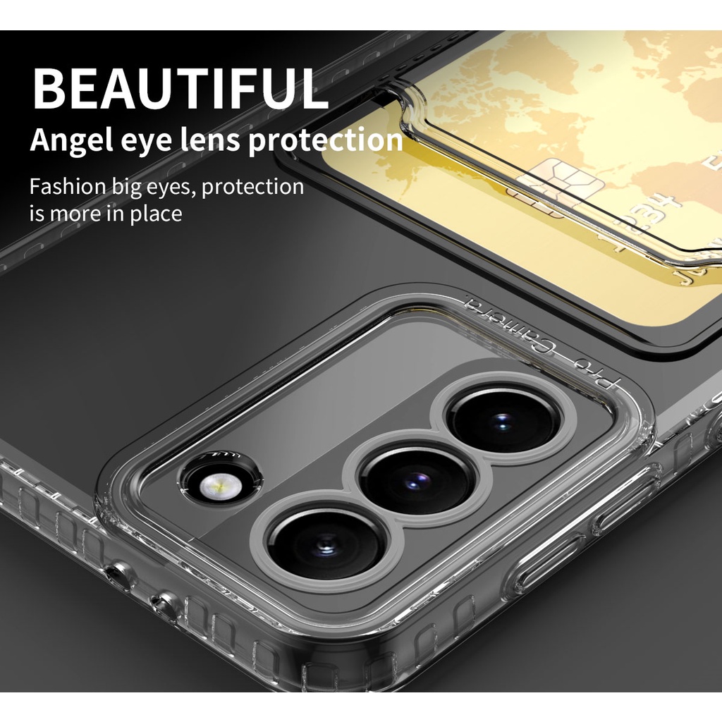 Ốp Điện Thoại Silicon Mềm Trong Suốt Chống Sốc Có Ngăn Đựng Thẻ Cho Samsung Galaxy S22 S21 Note 20 Ultra S20 FE Note 10 Plus 8 9