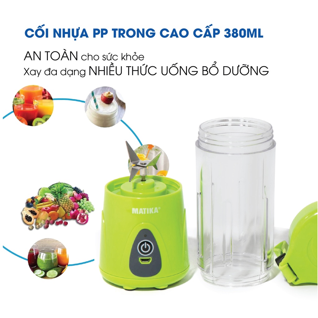 Máy Xay Sinh Tố Mini MATIKA 380 ml Có Cổng Sạc USB MTK-3138