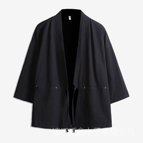 Áo Khoác Kimono Tay Ngắn Chất Liệu Vải Lanh Mỏng In Họa Tiết Chim Hạc Phong Cách Trung Hoa Cổ Điển Cho Nam