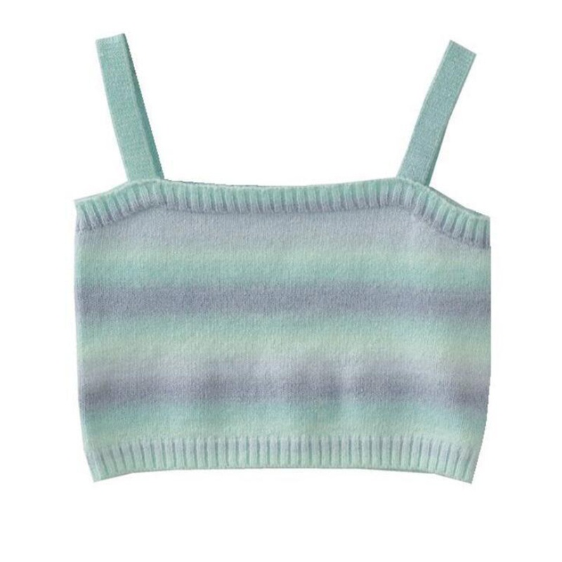 Áo Croptop Dệt Kim Không Tay Dáng Ôm Họa Tiết Kẻ Sọc Nhiều Màu Sắc Thời Trang Mùa Hè Cho Nữ