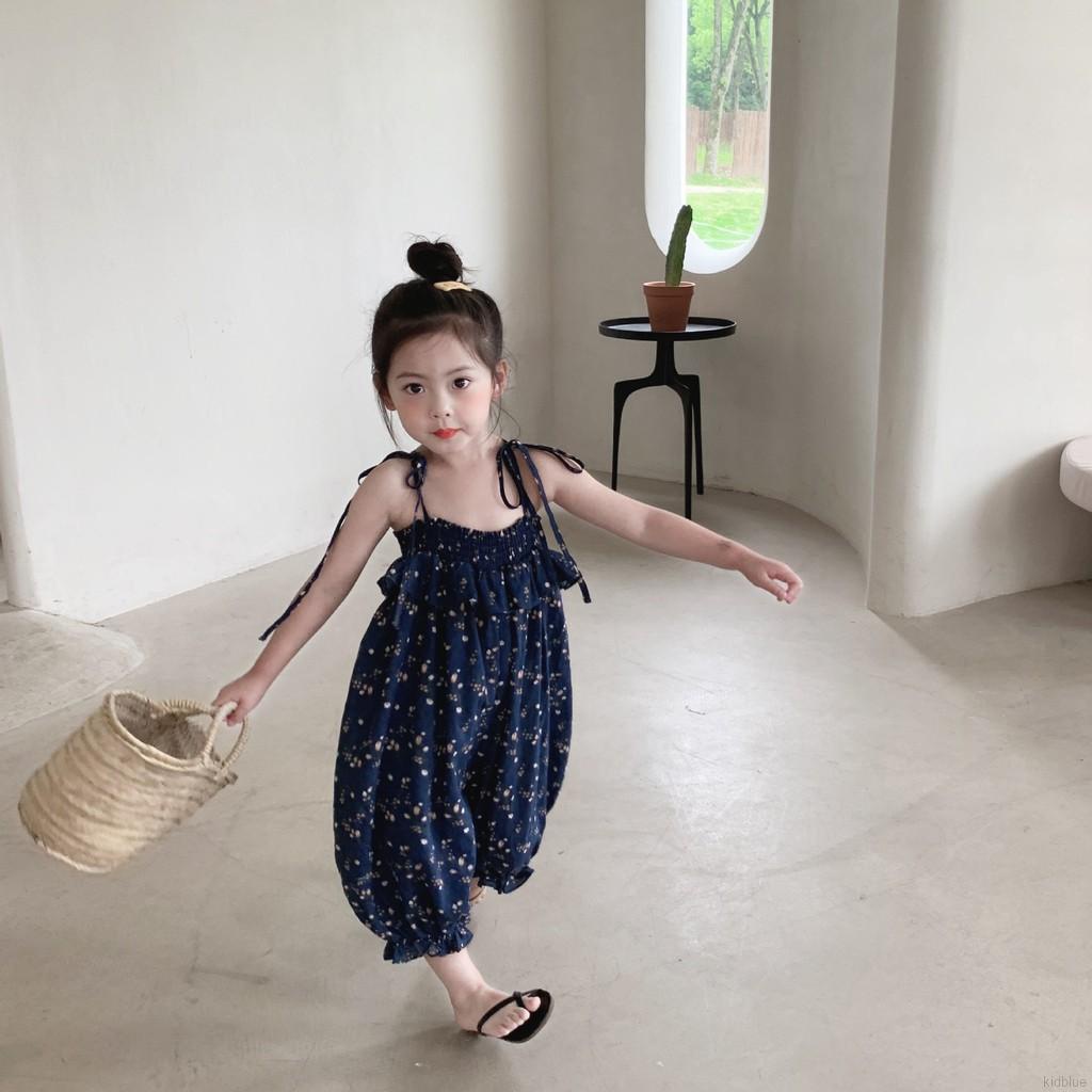 Áo Liền Quần Dáng Rộng Thắt Dây In Hoa Thời Trang Mùa Hè Cho Bé Gái