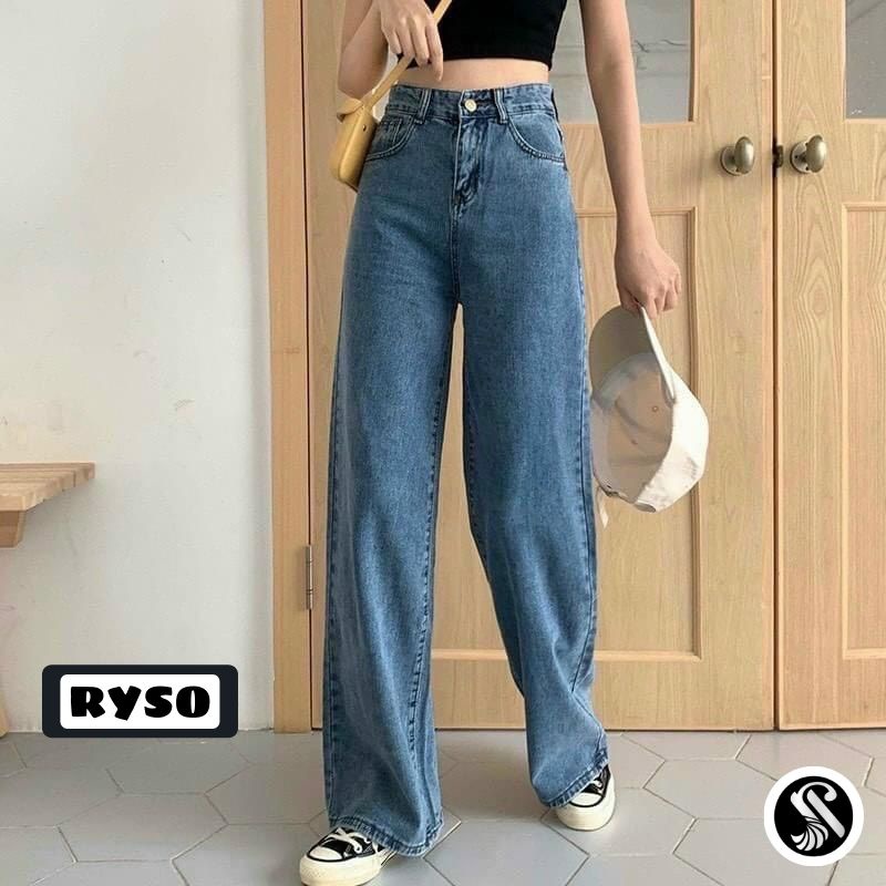 Quần jean nữ màu xanh nhạt lưng cao ống suông phom rộng mẫu mới phong cách Ulzzang Hàn Quốc hách dáng chất đẹp