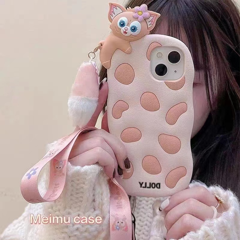 Ốp Điện Thoại Mềm Họa Tiết Hoạt Hình Gắn Dây Đeo Và Quả Bông Chống Sốc iPhone 7 8P X XS XR 11 12 13promax