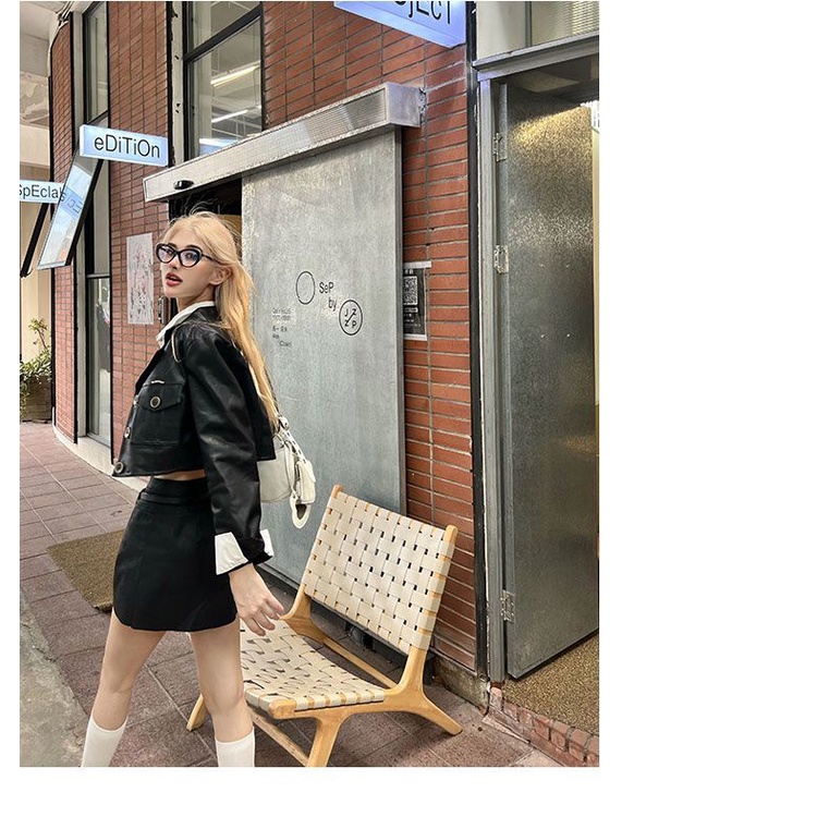 Áo Cardigan Dệt Kim Tay Dài Giả Hai Lớp Dáng Ngắn Màu Trắng Đen Thời Trang Mùa Thu Cho Nữ