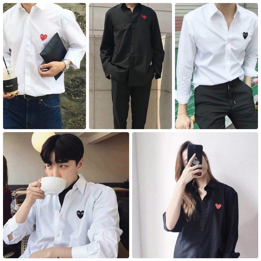 [Kèm hình thật - HOT TREND] Sơ mi tay dài tim thêu cực đẹp unisex