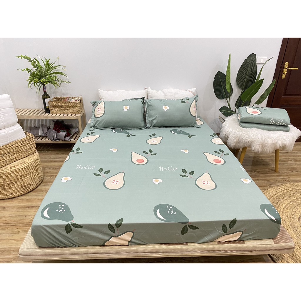 SET GA CHUN VÀ 2 VỎ GỐI NẰM COTTON POLY NGOCANHBEDDING HOT NHẤT HÈ 2021 MẪU BƠ XANH MỚI