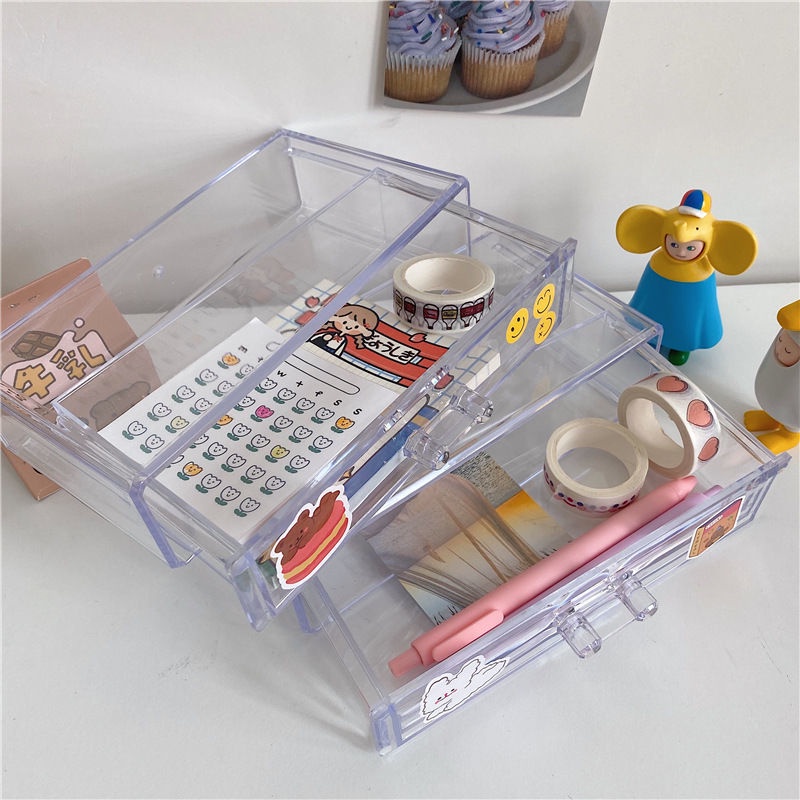 Phiên bản Hàn Quốc của hộp lưu trữ acrylic trong suốt loại hộp đựng đồ hình chữ nhật ngăn kéo để bàn