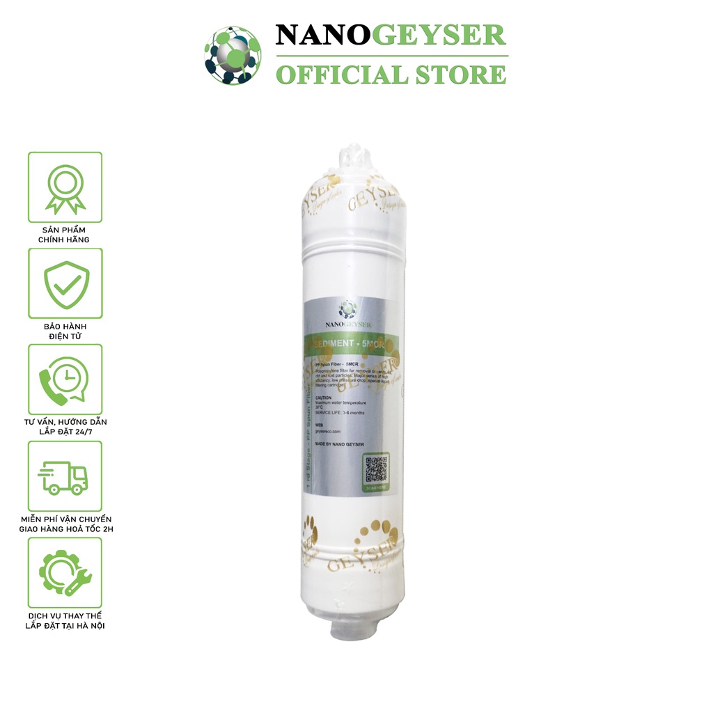 Lõi đúc Sediment 5 Micron Nano Geyser, Lõi lọc nước số 1 máy RO lõi đúc, Dùng cho máy lọc nước RO lõi đúc,  Karofi, Slim