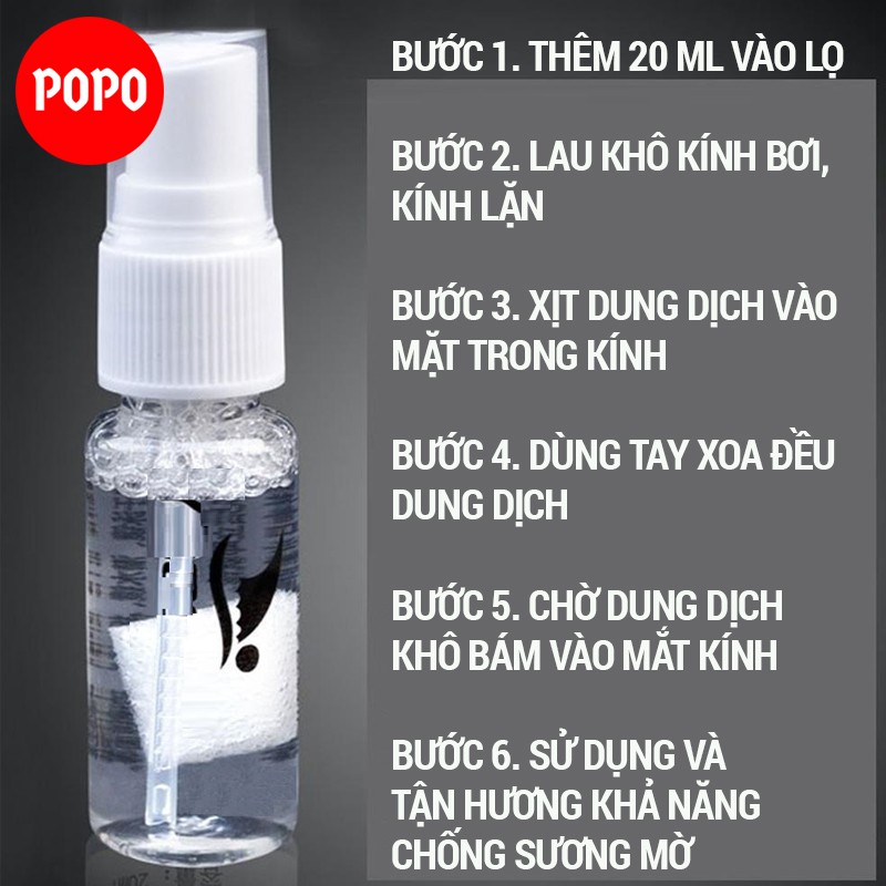 Dung dịch xịt chống mờ kính bơi lặn dung tích 20ml POPO