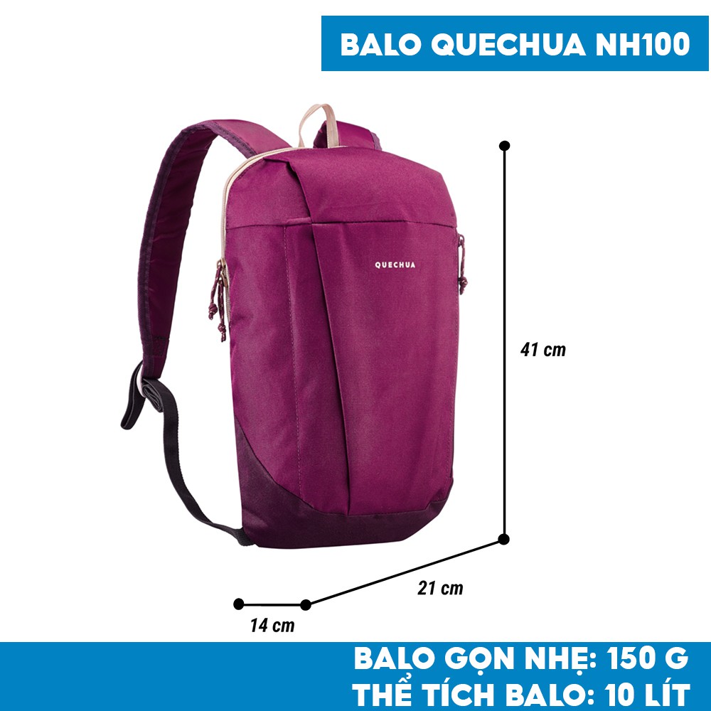 Balo Mini QUECHUA NH100 10 Lít Tiện Dụng Cho Leo Núi, Dã Ngoại - Tím Đậm