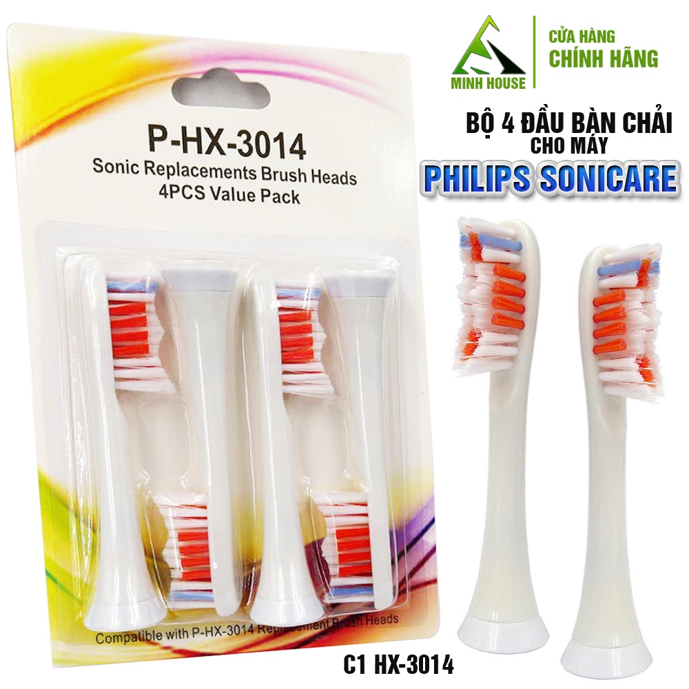 Cho máy Philips Sonicare, C1 HX-3014, Bộ 4 đầu bàn chải đánh răng điện đánh bật cao răng, Minh House