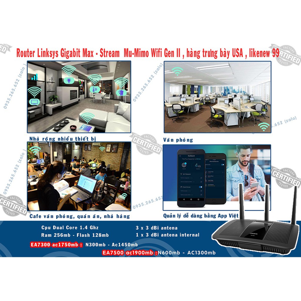 Router Linksys Gigabit Max Stream Mu-Mimo Wifi 2băng tầng:EA7300 ac1750mb & EA7500 ac1900mb người nhà Us cho, likenew99. | BigBuy360 - bigbuy360.vn