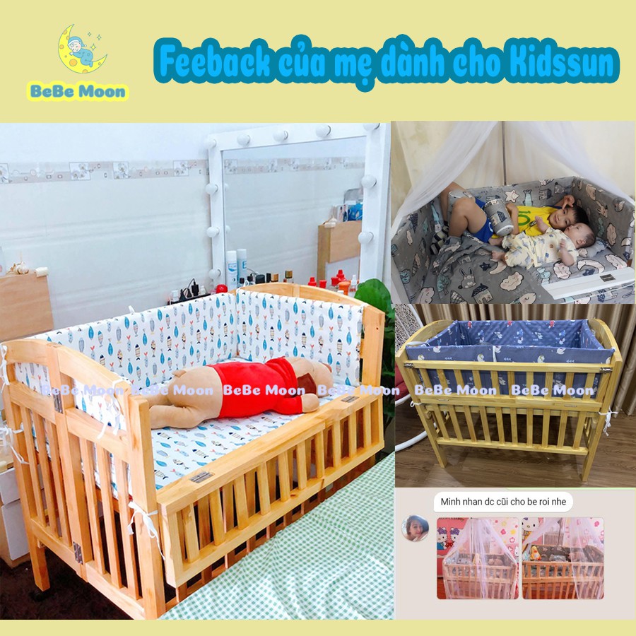 [Có Combo] Giường Cũi Cho Bé BeBe Moon Chất Liệu Gỗ Thông Màu Tự Nhiên Kích Thước [130x80x96] BH 6 Tháng