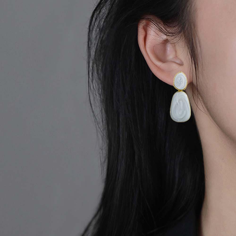 Bông Tai Hợp Kim Dáng Dài Họa Tiết Hình Học Dễ Thương Cho Nữ