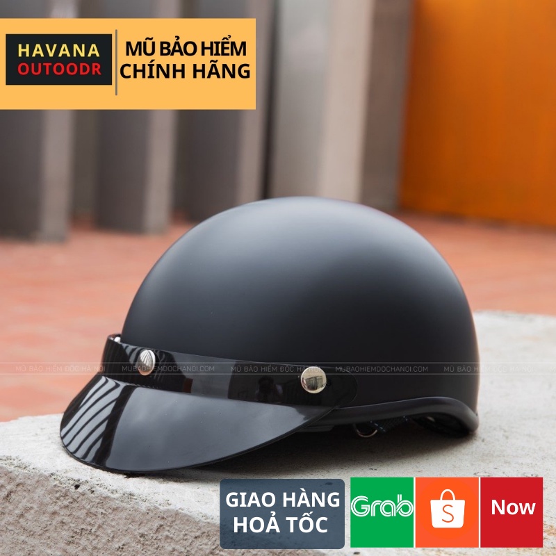 Mũ Bảo Hiểm Nửa Đầu 1/2 Đen Trơn Chính Hãng Havana Store  Kèm Kính Phi Công Và Chong Chóng - BH 12 Tháng