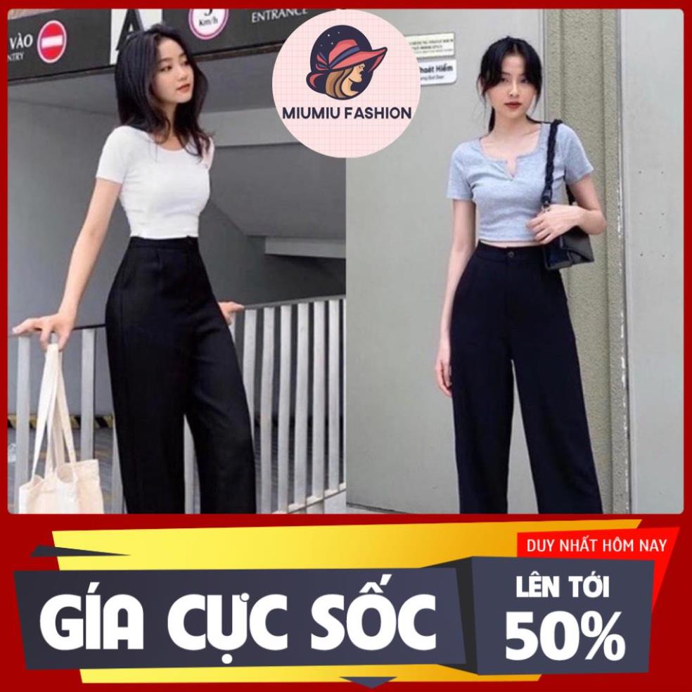 Quần ống rộng suông dáng dài MIUMIU, quần tây ống rộng suông nữ công sở cao cấp Đen – Tím - Trắng - Nâu Tây