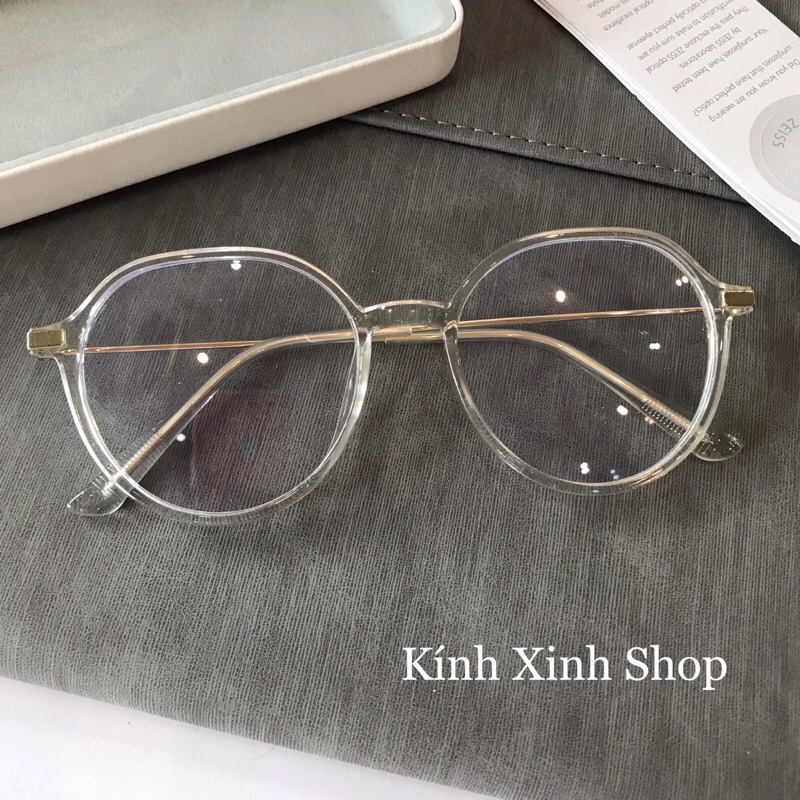 Kính Mắt Chống Ánh Sáng Xanh Dáng Tròn Gọng Kim Loại Tăm Hàn Quốc Cao Cấp