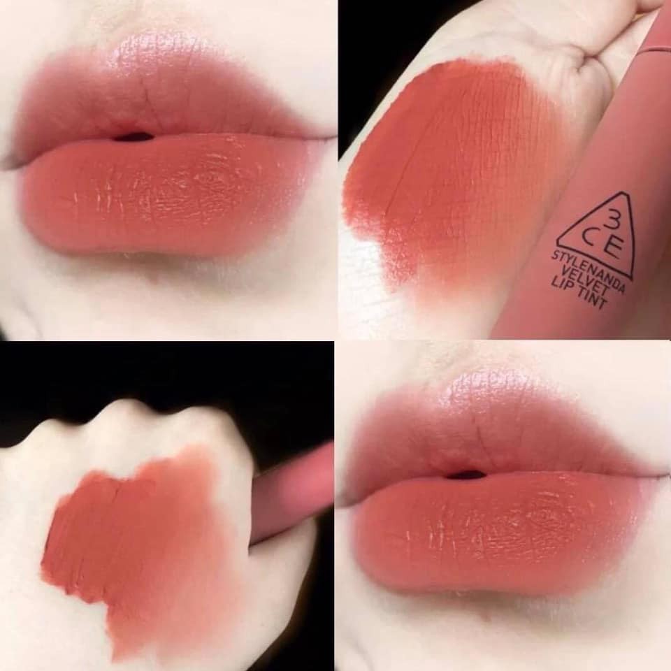 Son 3CE velvet lip tint màu cam hồng đất going right