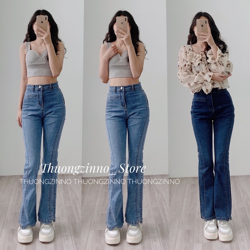 [Ảnh thật/Video]Quần ống loe li dọc thon dáng Quần ống loe chùm giày Hàn Quốc