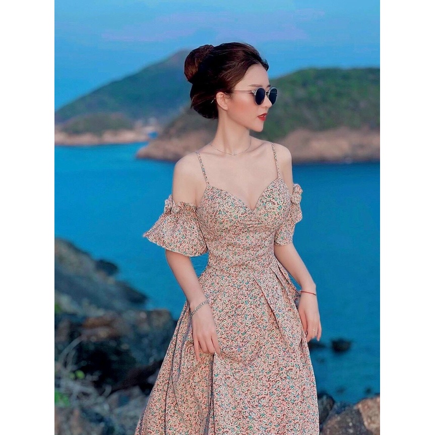 Đầm maxi trễ vai 2 dây hở lưng đi biển ChemMix thiết kế siêu xinh cho nàng dự tiệc, du lịch