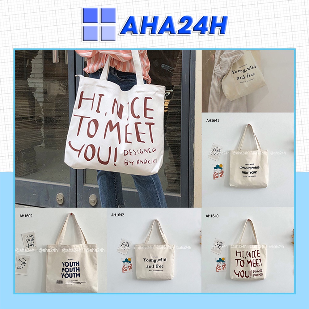 Túi tote đi học vải bố canvas thời trang giá rẻ in hình có khóa kéo