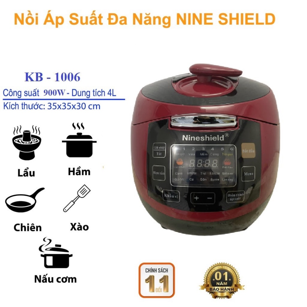 NỒI ÁP SUẤT ĐIỆN TỬ NINESHIELD KB-1006 THIẾT KẾ THÔNG MINH HIỆN ĐẠI MẪU MỚI 2022
