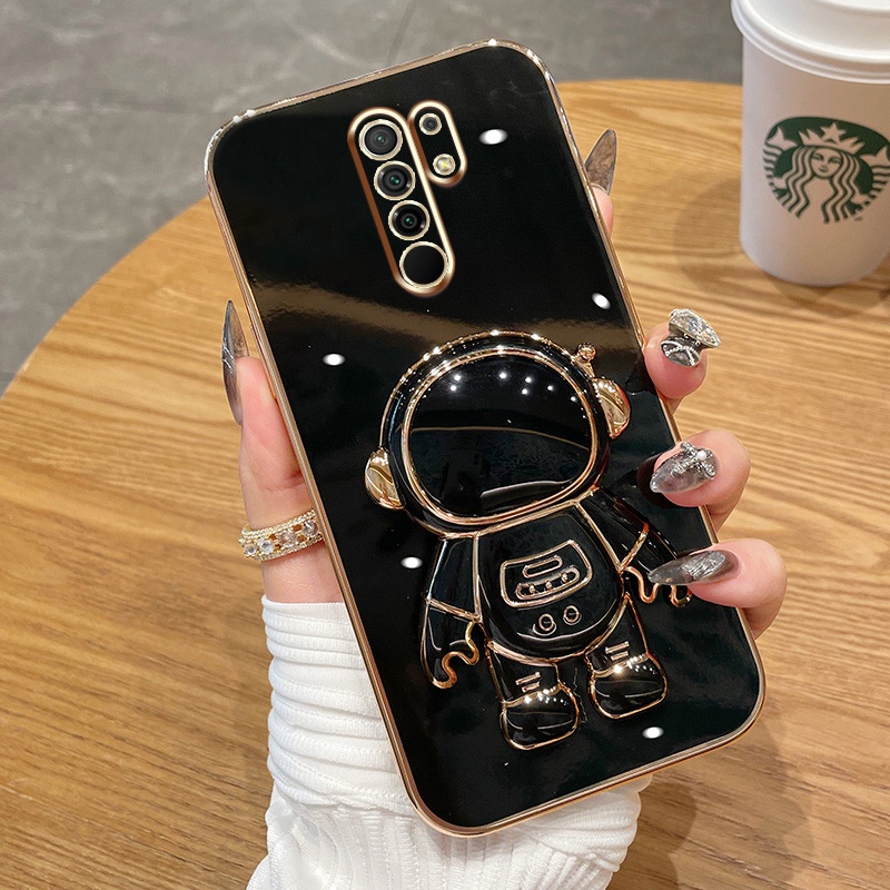 ốp lưng Giá đỡ phi hành gia mạ vàng sang trọng Giá đỡ tích hợp Vỏ mềm Tương thích với Cho XIAOMI MI 8 9 Pro CC9 NOTE 10 PRO Redmi 12C 8 Pro 8A Note 8 PRO 8T 7/7Pro/7S Ốp silicon TPU màu trơn đơn giản case