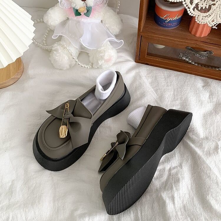 Giày Da Mũi Tròn Đế Dày Đính Nơ Phong Cách Anh Quốc Dễ Phối Đồ Thời Trang Mùa Đông Cho Nữ giày lolita nữ giày búp bê