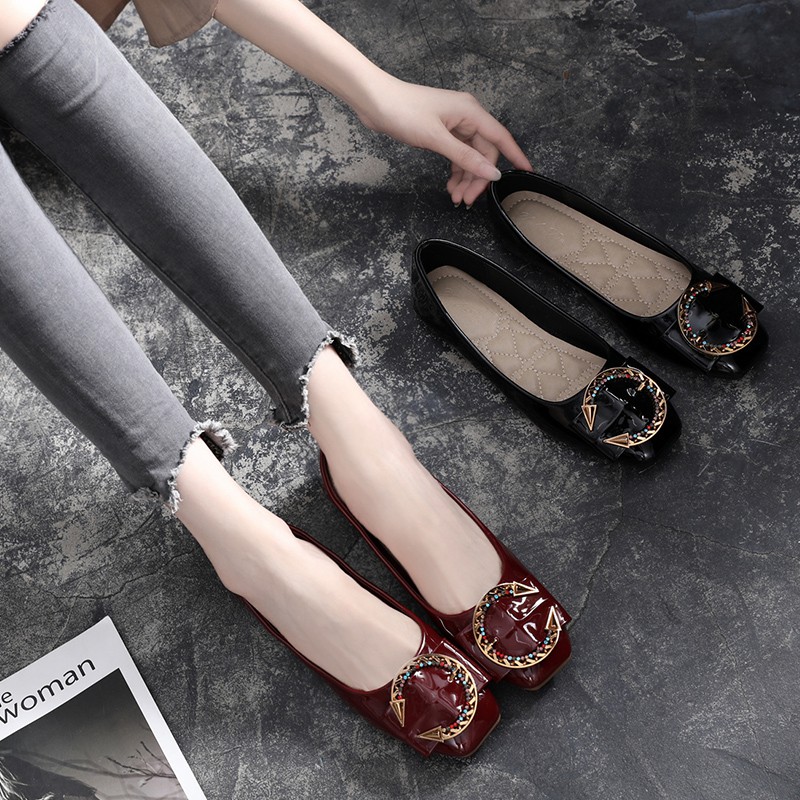 Giày bệt nữ dễ thương đính cườm giày mũi vuông của phụ nữ 34-43