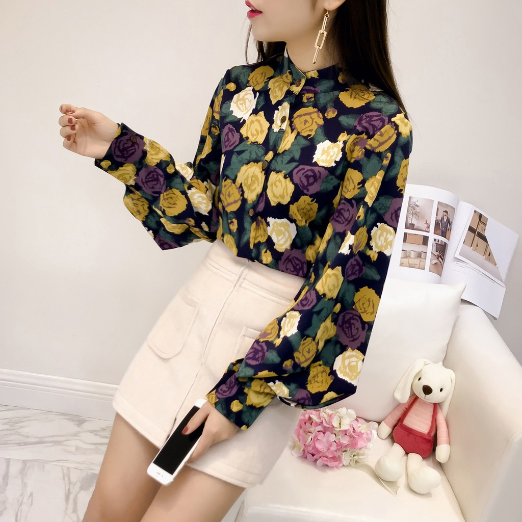 Áo sơ mi nữ họa tiết hoa Emilyshop ulzzang