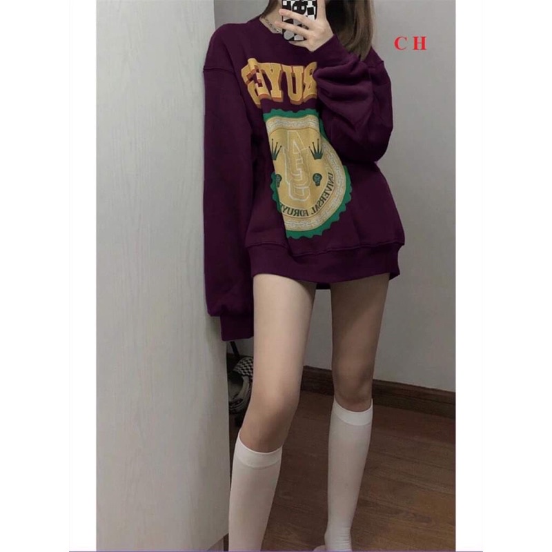 ÁO Sweater ,Hodi nỉ cổ tròn in 5D 4US - Áo thun dày tay chất nỉ bông form thụng tay bồng thu đông nam nữ unisex freesize