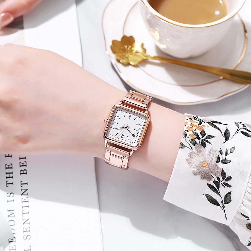 Đồng Hồ Đeo Tay Máy Quartz Mặt Vuông Dạ Quang Thời Trang Cho Nữ