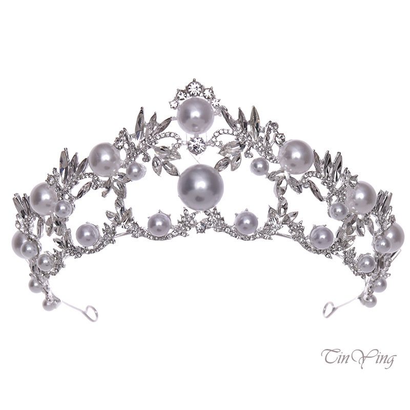 GETNOIVAS Vương Miện Đội Đầu Đính Ngọc Trai Sang Trọng Cổ Điển Cho Cô Dâu