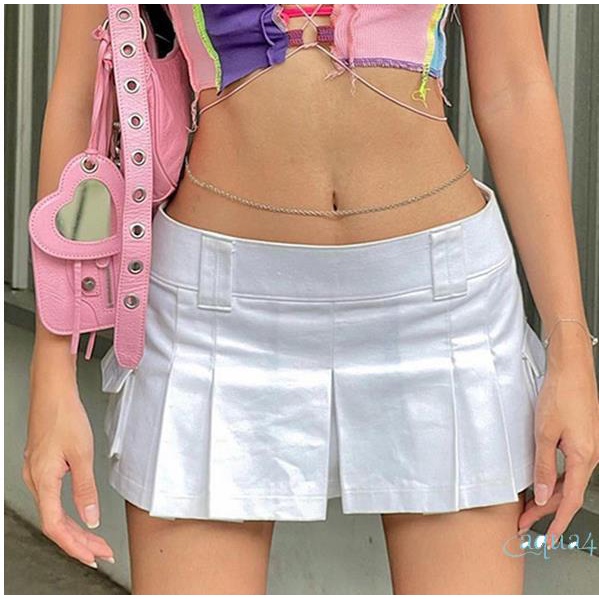 Chân Váy Xếp Li Lưng Thấp Y2K Phong Cách Retro 2000s