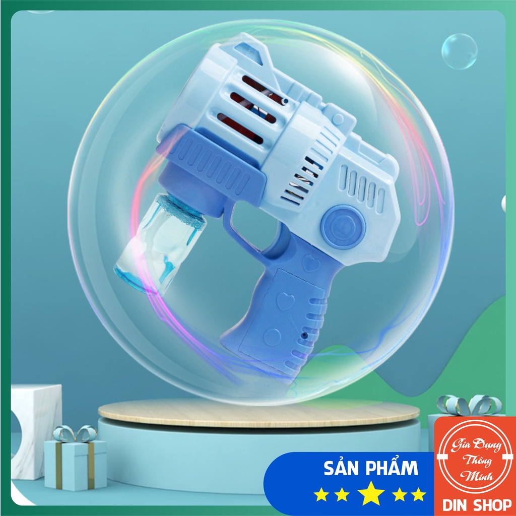 Súng Bắn Bong Bóng Xà Phòng 5 Nòng Có Đèn Có Nhạc 🚀DIN SHOP🚀 Máy Phun Thổi Bong Bóng Tự Động Dùng Pin - Đồ Chơi Trẻ Em