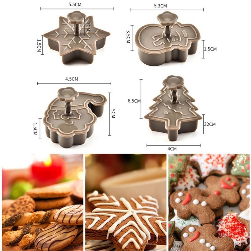 Set 4 khuôn bánh cookie nhựa hình cây thông Noel / người tuyết / ông già Noel / bông tuyết
