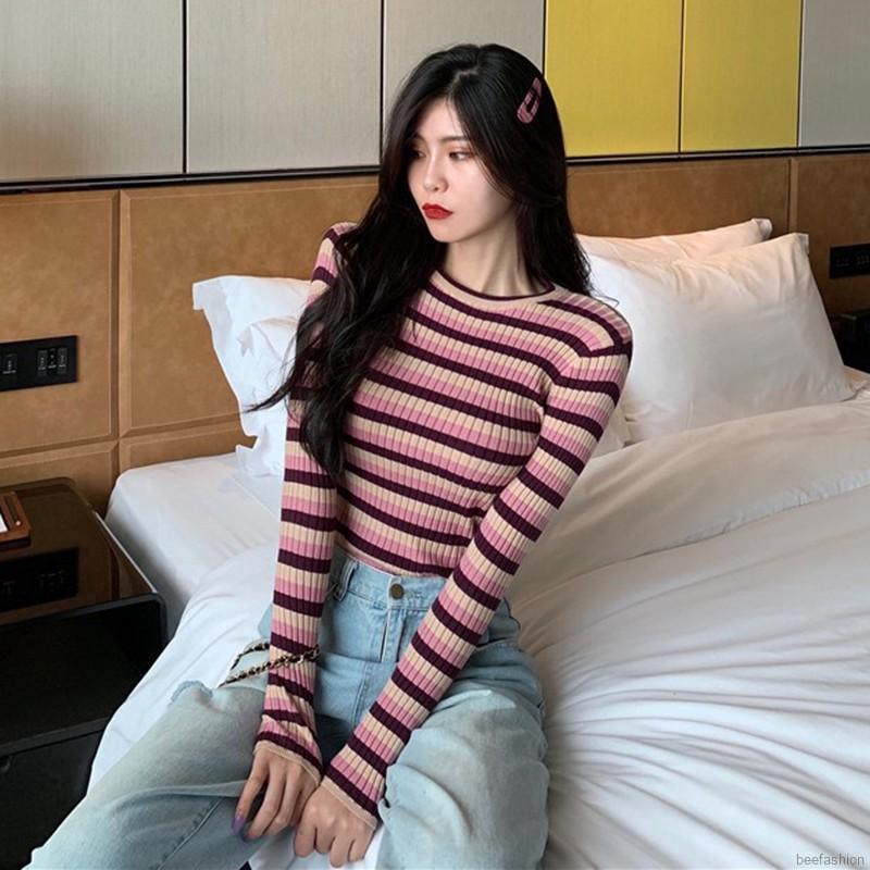 Áo dệt kim nữ kẻ sọc thời trang | BigBuy360 - bigbuy360.vn