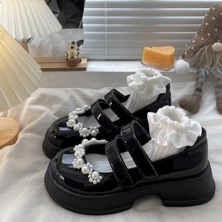 Giày lolita nữ độn đế cao đính hoa,Giày da ulzzang nữ phong cách Hàn Quốc LT68