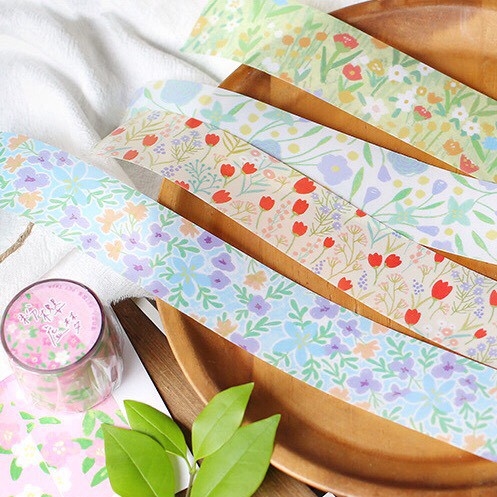 Băng keo dán washi tape hoa lá cỏ chống nước trang trí sổ khổ lớn 3cm handmade scrapbook bullet | Góc Nhà gocnha VPP014